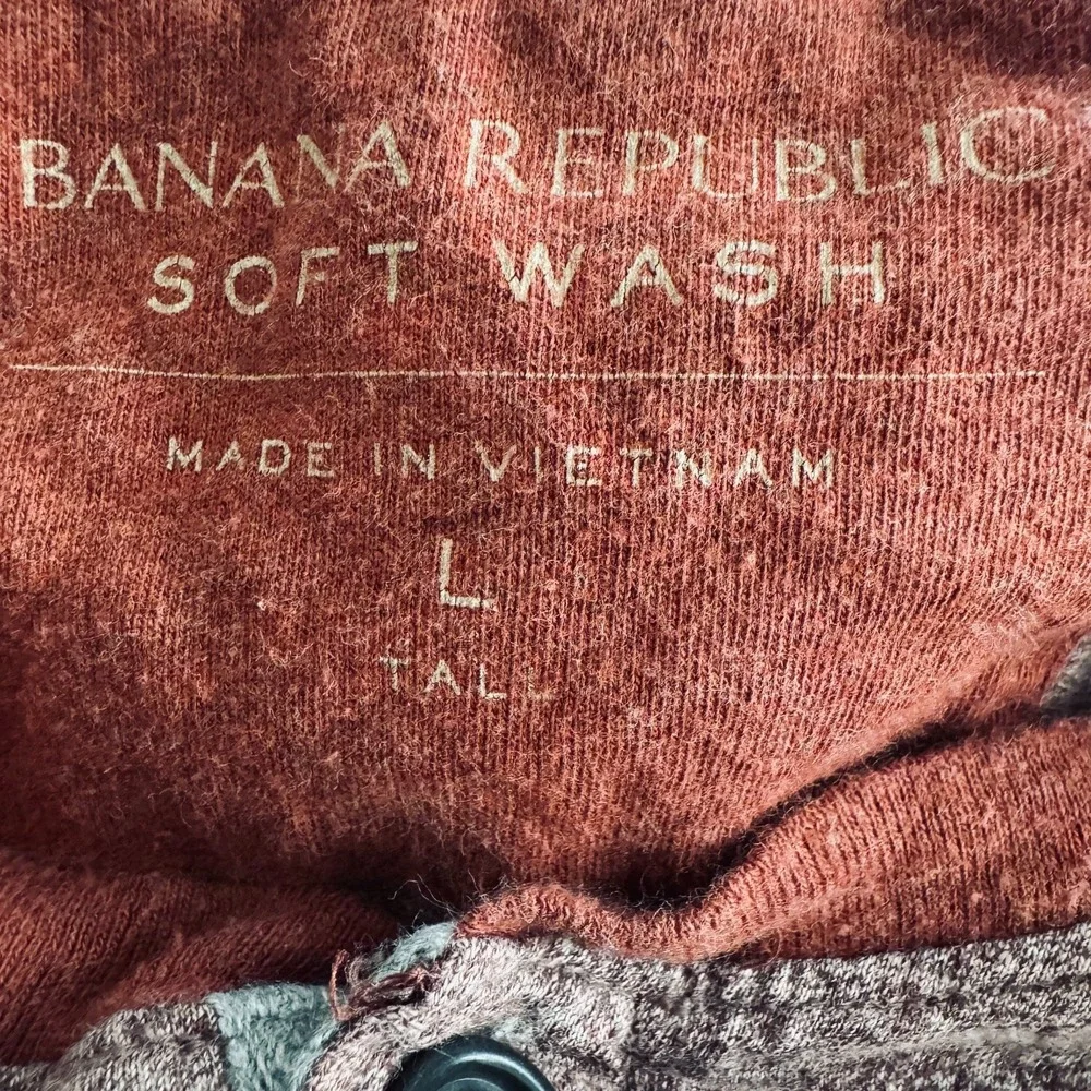 Banana Republic Sz L Tall Henley Men's Burgundy Heather Long Sleeve 100% Cotton